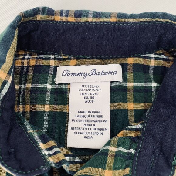 Tommy Bahama Shirt Tartan Plaid Button Down Boys Small 5/6 Green Yellow Holiday - Picture 4 of 9